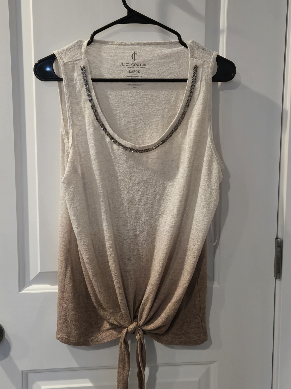 Juicy Couture Cream to Brown Tie-Front Sleeveless Top